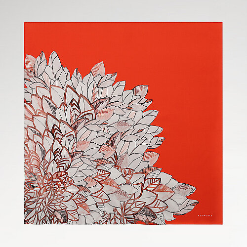 Red Floral Leaf Pattern Twill Silk Square Scarf