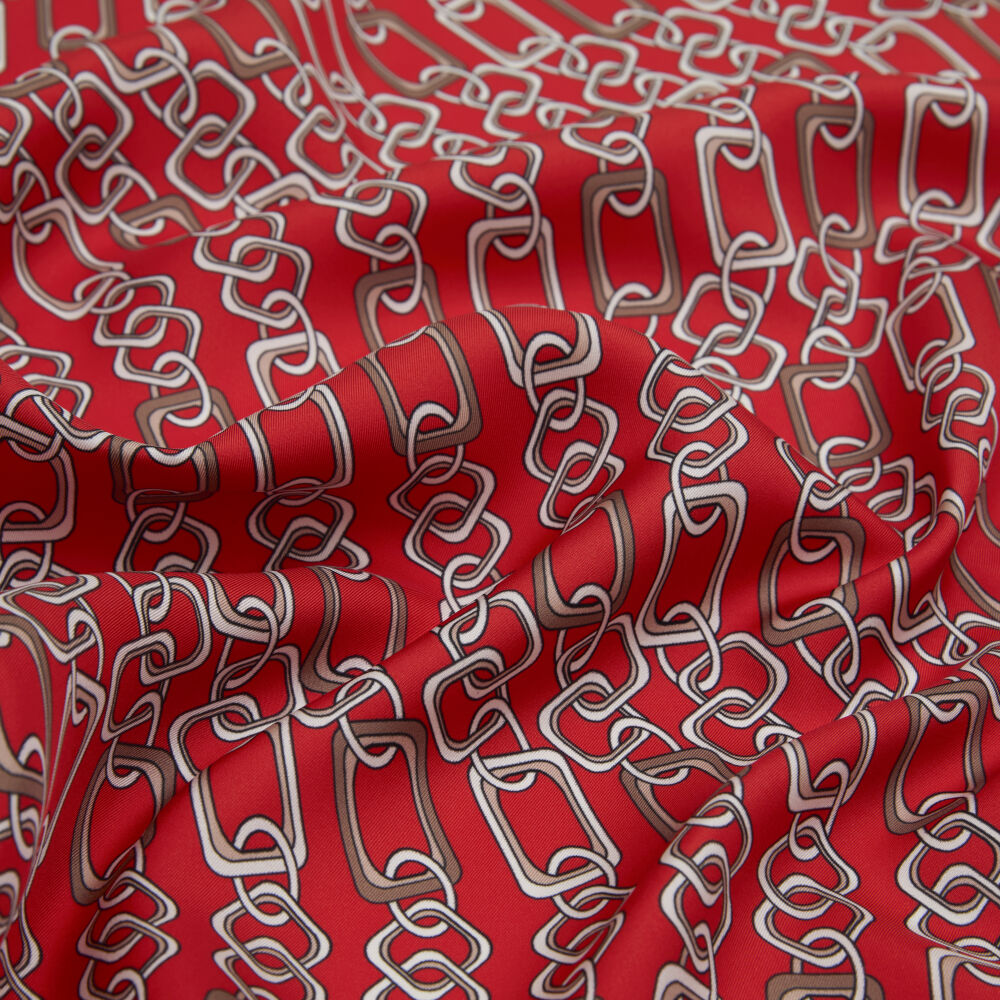 Red Modern Chain Pattern Twill Silk Square Scarf - Vismara