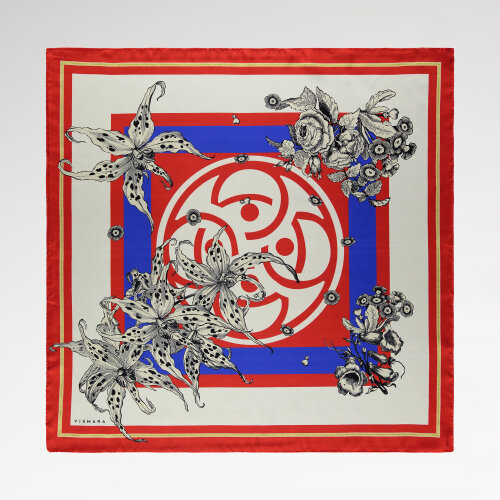 Red Monogram Flora Patterned Silk Square Scarf
