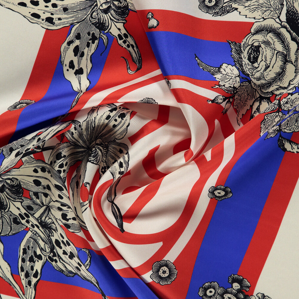 Red Monogram Flora Patterned Silk Square Scarf - 2