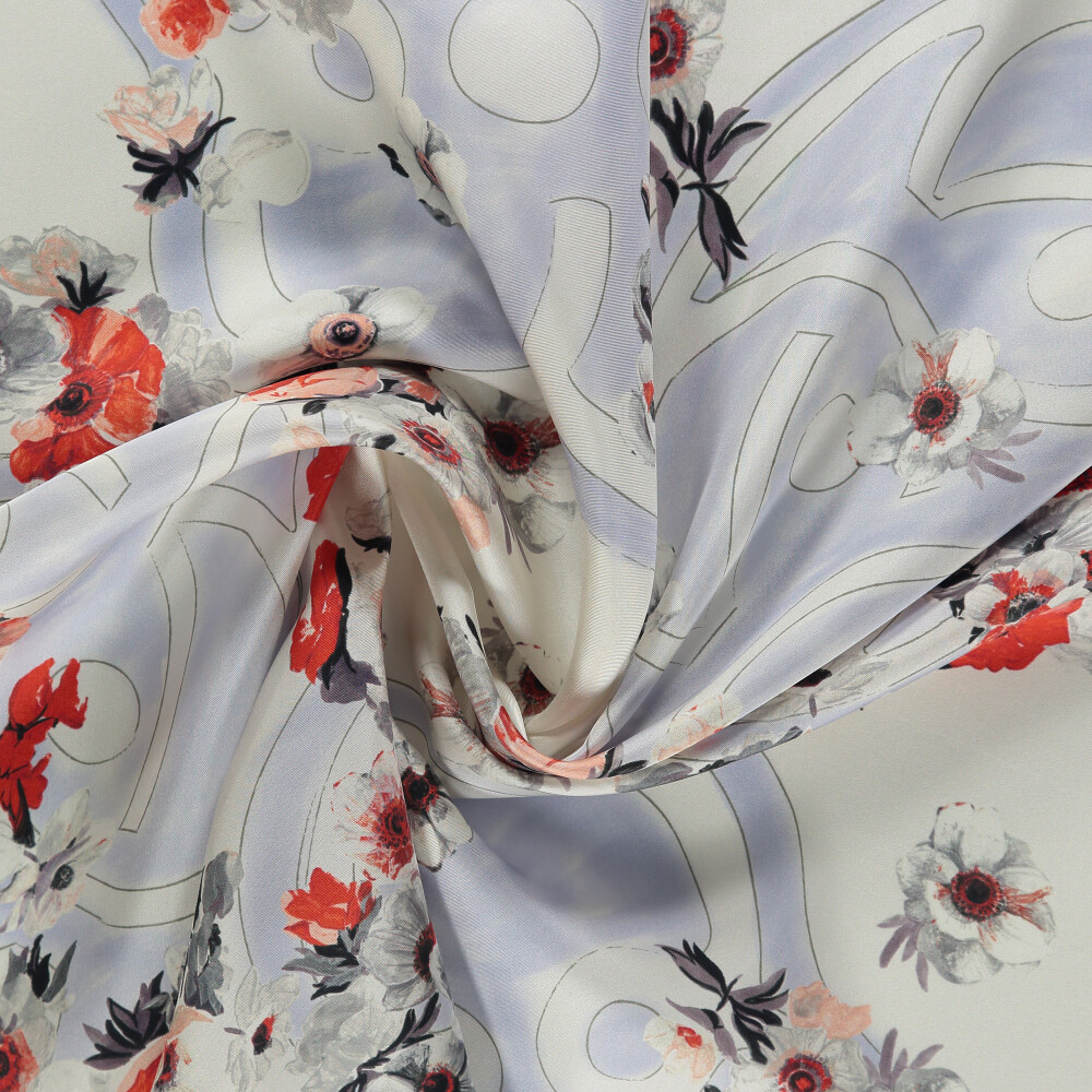 Red Primavera Pattern Twill Silk Square Scarf - Vismara