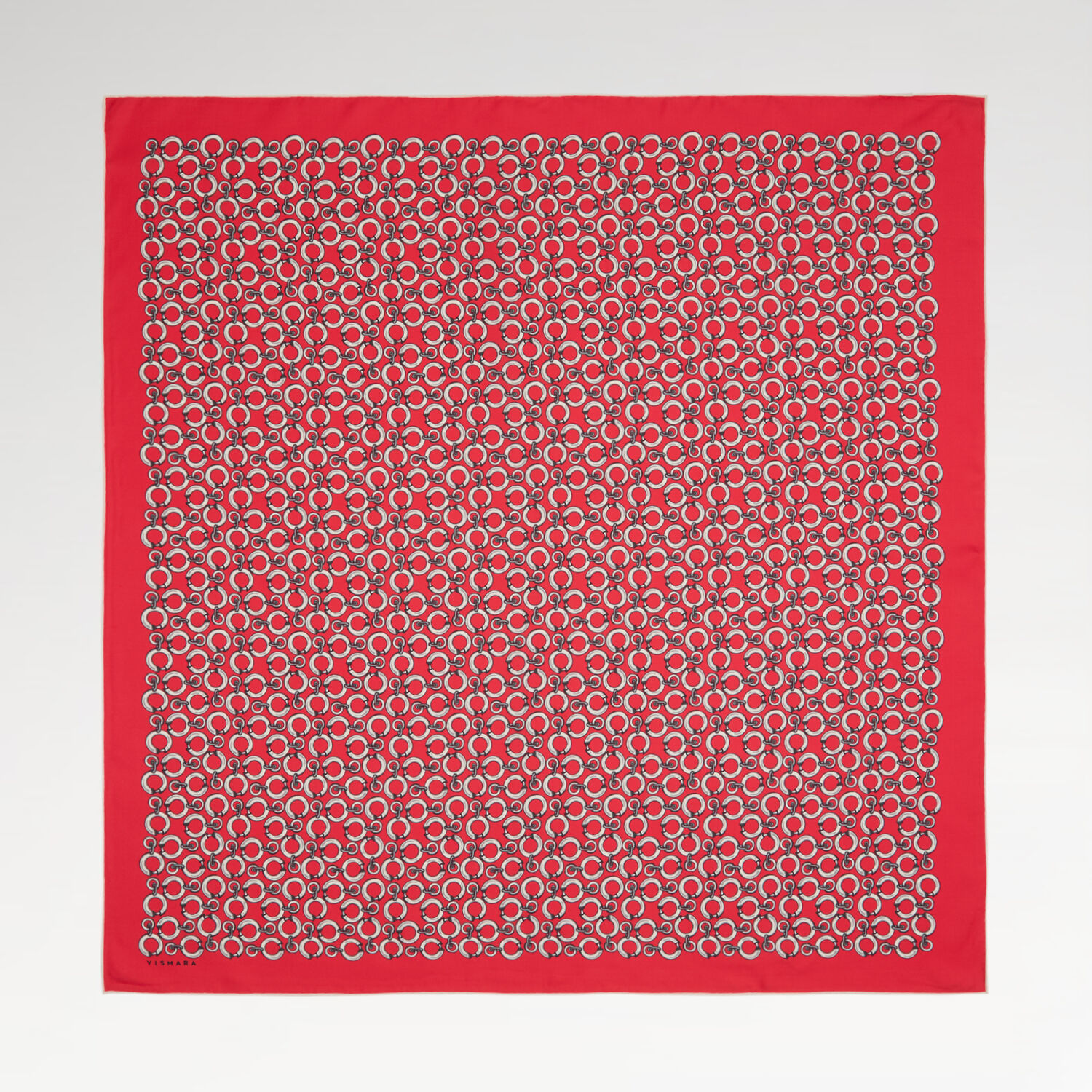 Red Ring Chain Pattern Twill Silk Square Scarf - 1