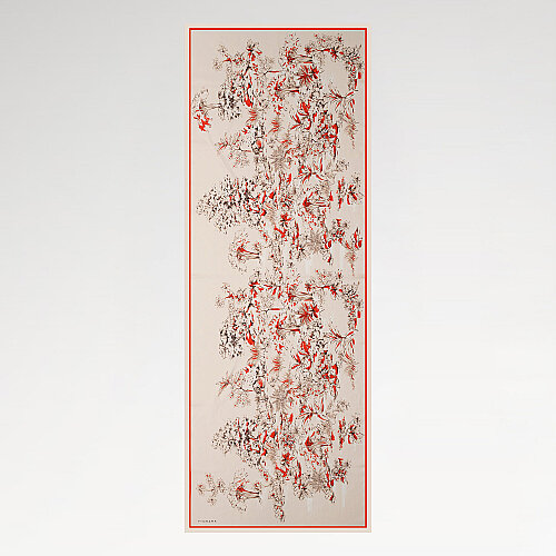 Red Toile Garden Pattern Silk Scarf - Vismara