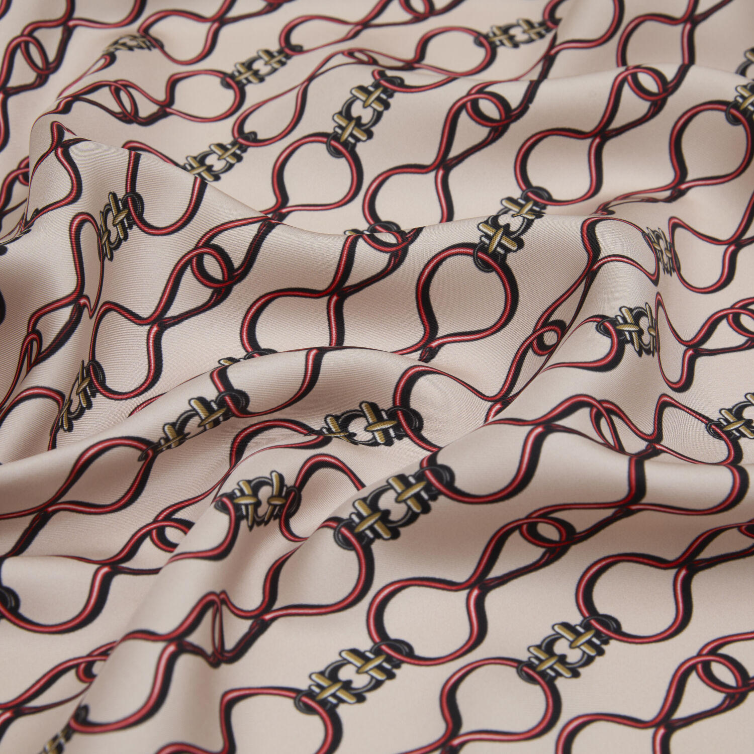 Red Vector Chain Pattern Twill Silk Square Scarf - 2