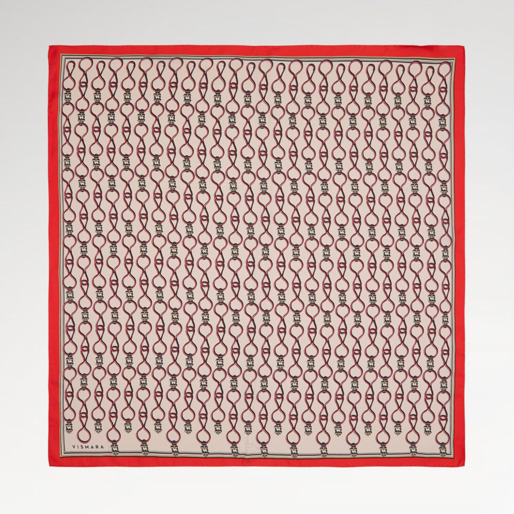 Red Vector Chain Pattern Twill Silk Square Scarf