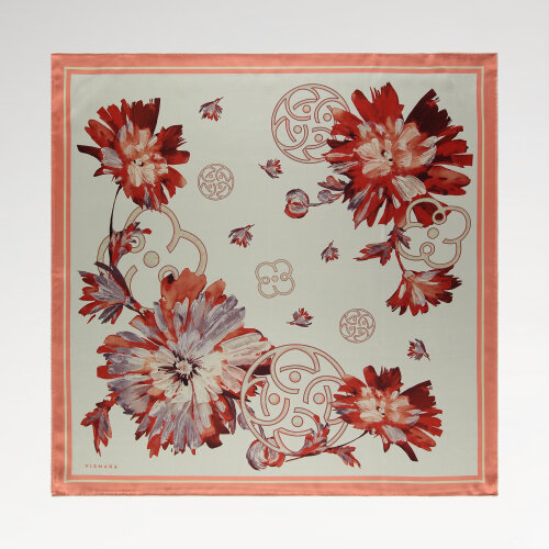 Red Vismara Spring Flower Patterned Silk Square Scarf