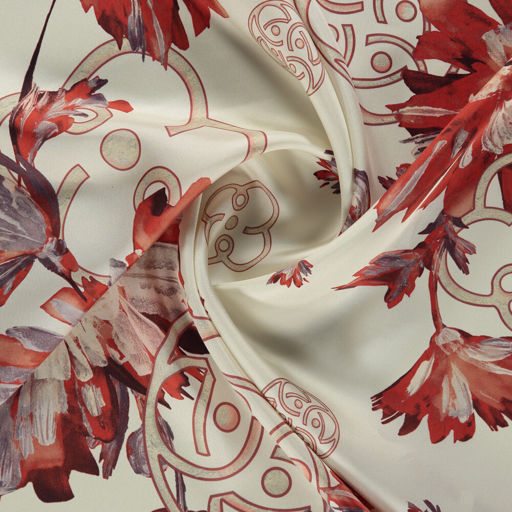 Red Vismara Spring Flower Patterned Silk Square Scarf - 2