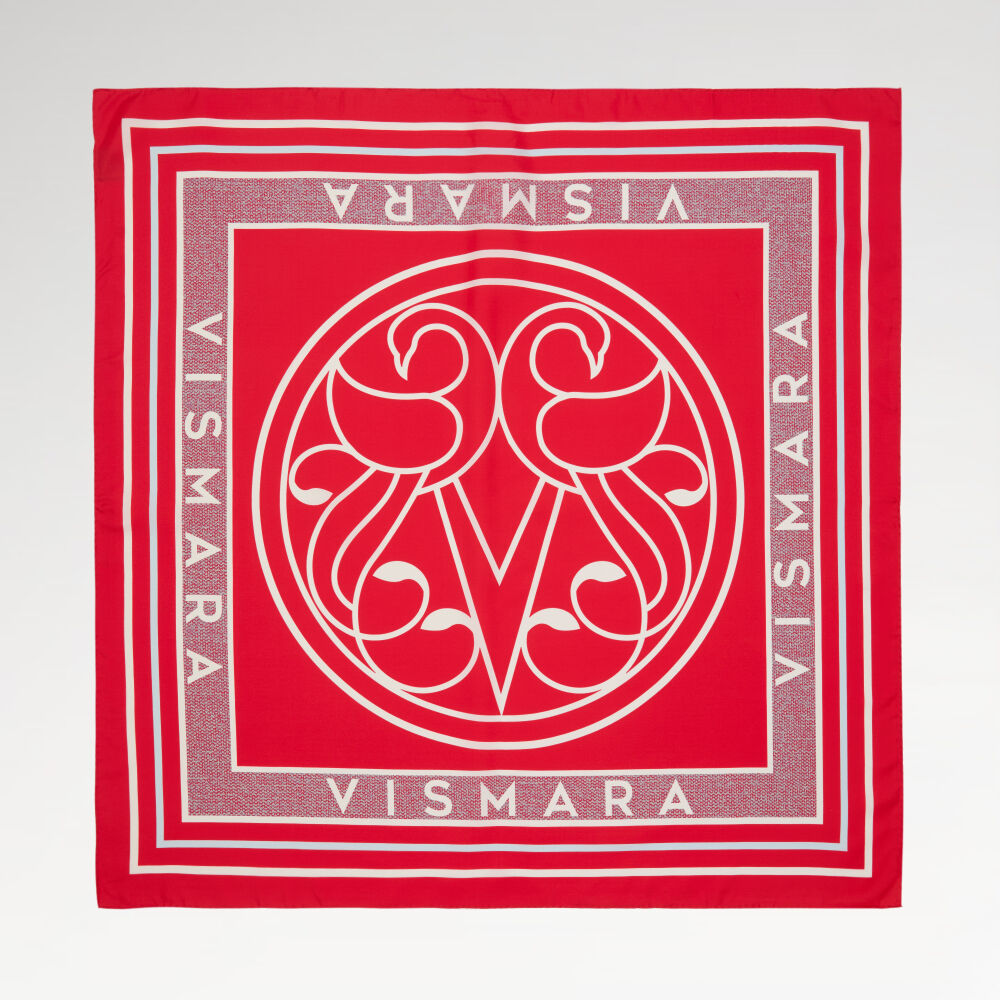 Red Vismara Swan Pattern Twill Silk Square Scarf