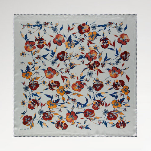 Red Wildflower Patterned Silk Square Scarf