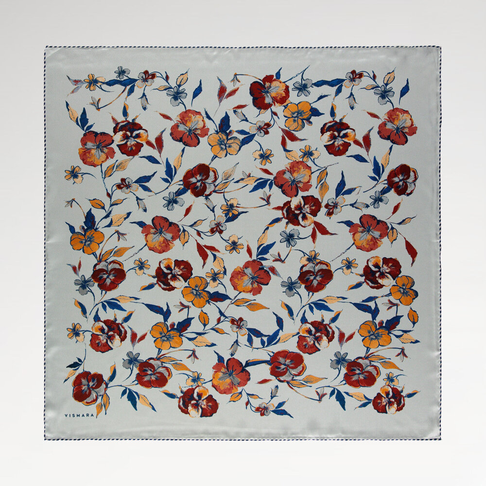 Red Wildflower Patterned Silk Square Scarf - 1