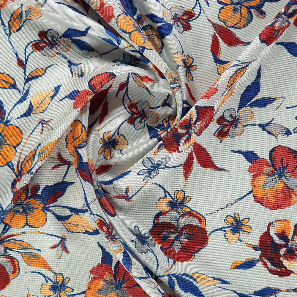 Red Wildflower Patterned Silk Square Scarf - 2