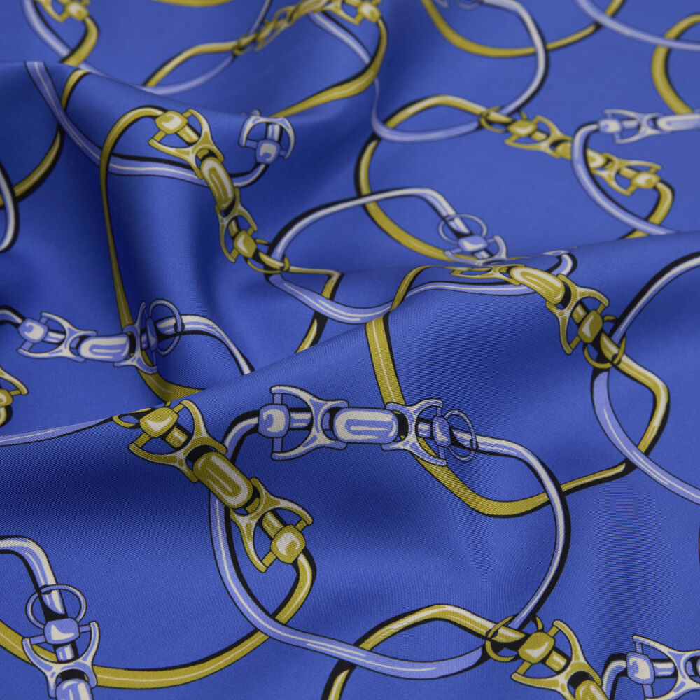 Saks Blue Chain Pattern Twill Silk Square Scarf - Vismara