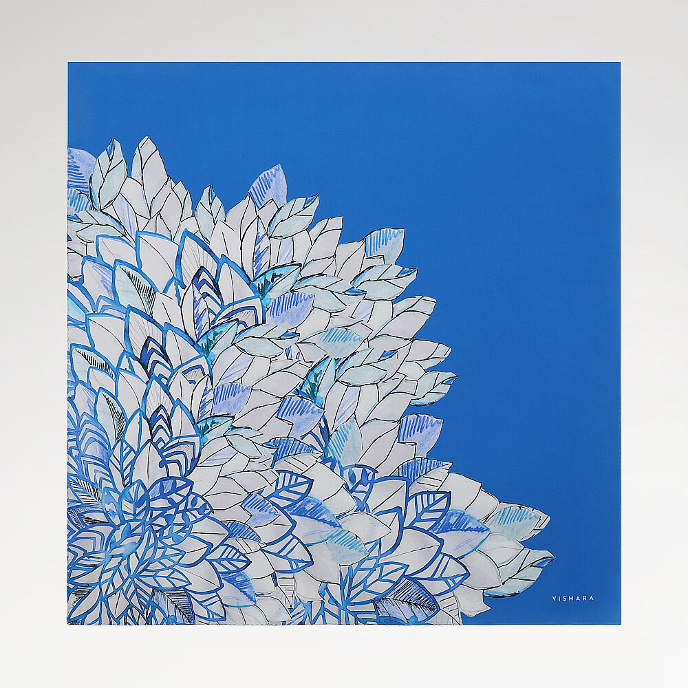 Saks Floral Leaf Pattern Twill Silk Square Scarf - 1