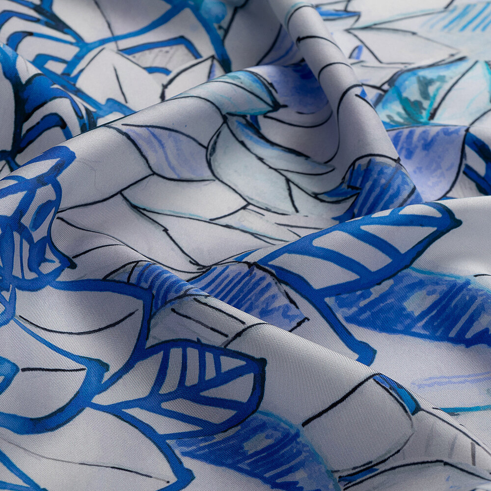 Saks Floral Yaprak Desenli Twill İpek Eşarp - 2