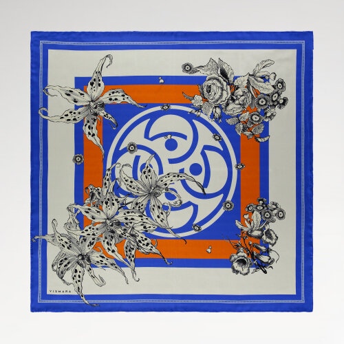 Saks Monogram Flora Patterned Silk Square Scarf