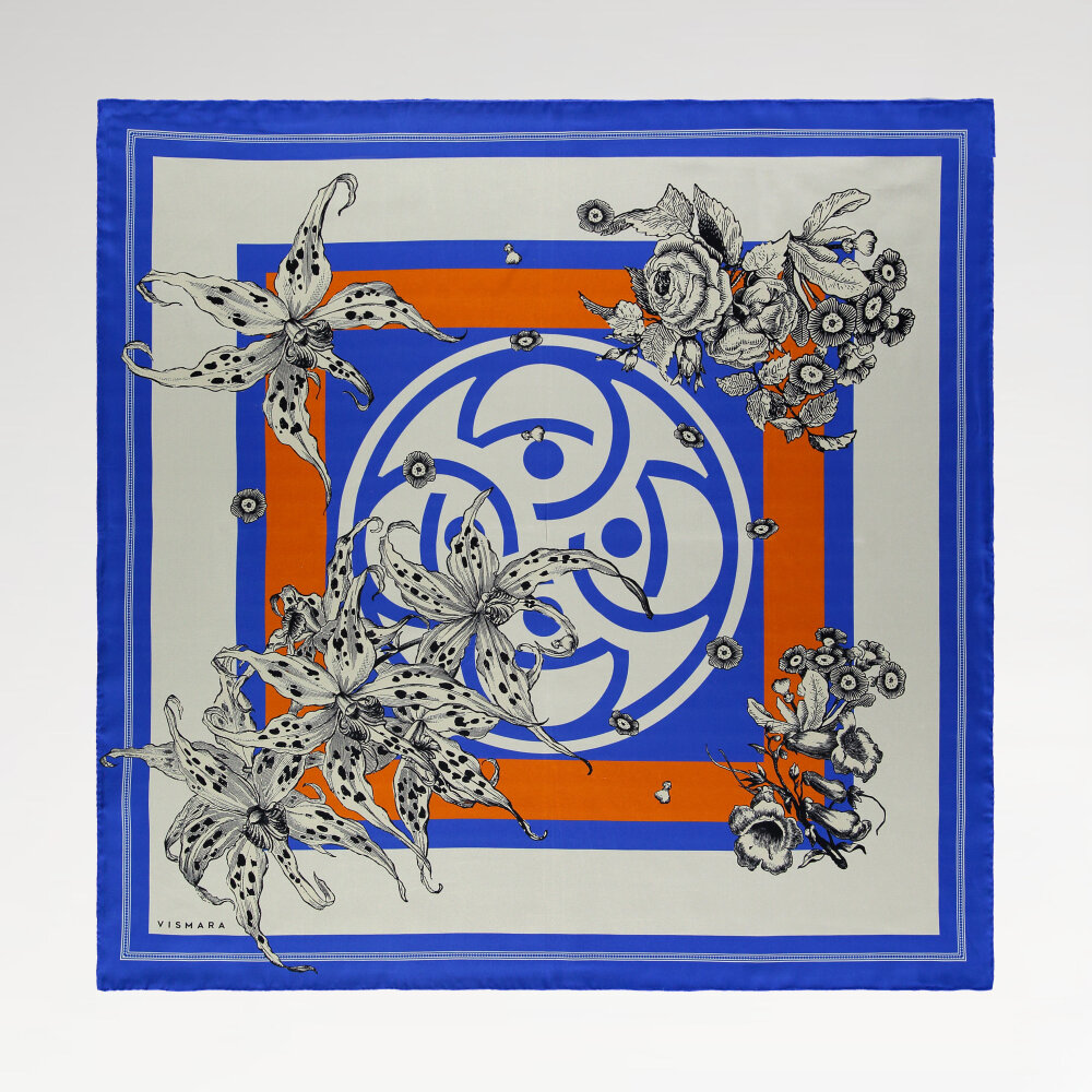 Saks Monogram Flora Patterned Silk Square Scarf - 1