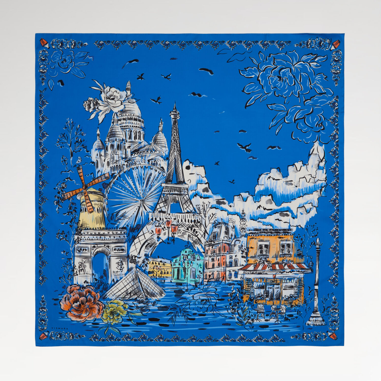 Saks Parisien Desenli Twill İpek Eşarp - 1