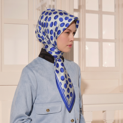 Saks Sanatsal Puan Desenli Twill İpek Eşarp - Vismara