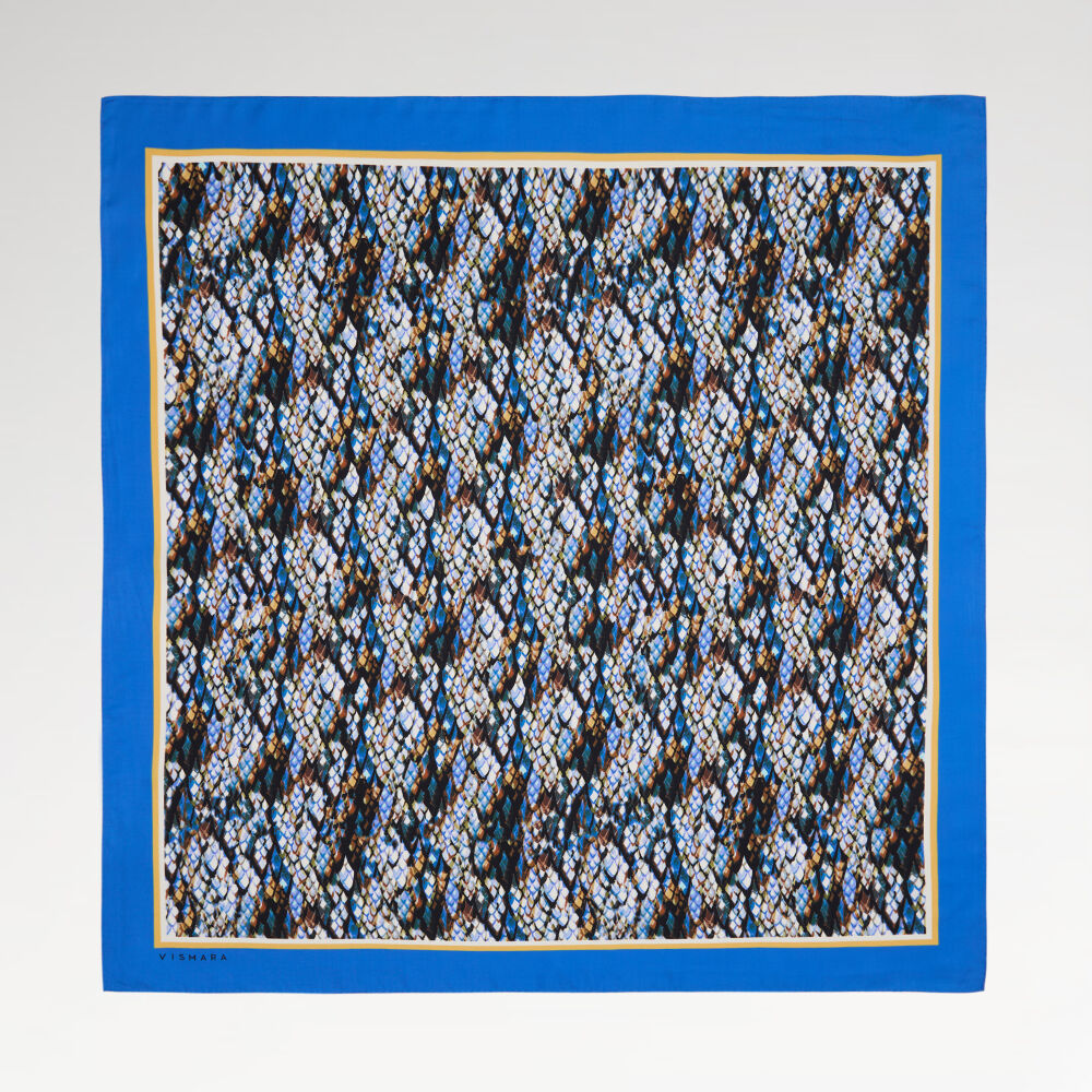 Saks Yılan Desenli Twill İpek Eşarp