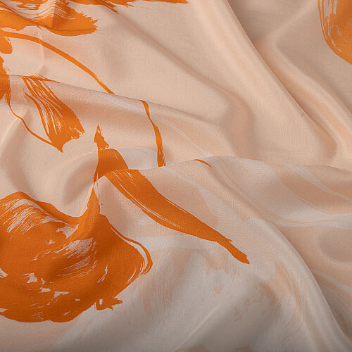 Salmon Abstract Tulip Pattern Silk Scarf - Vismara