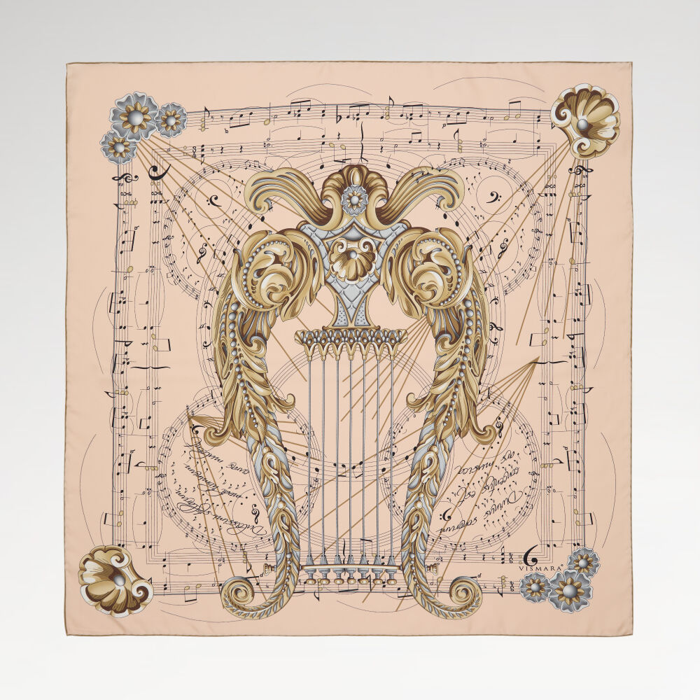 Salmon Antique Lyre Pattern Twill Silk Square Scarf