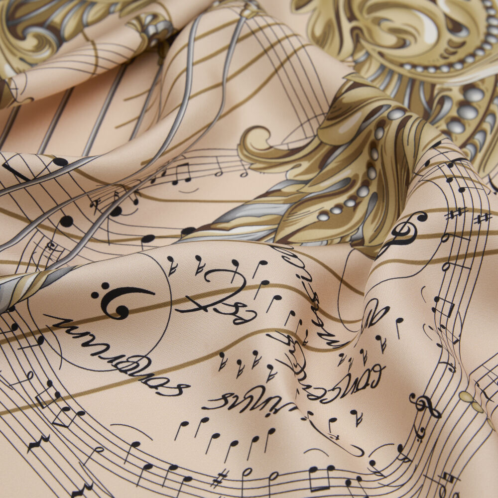 Salmon Antique Lyre Pattern Twill Silk Square Scarf - Vismara