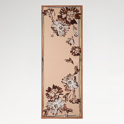 Salmon Chrysanthemum Breeze Patterned Silk Scarf - Vismara
