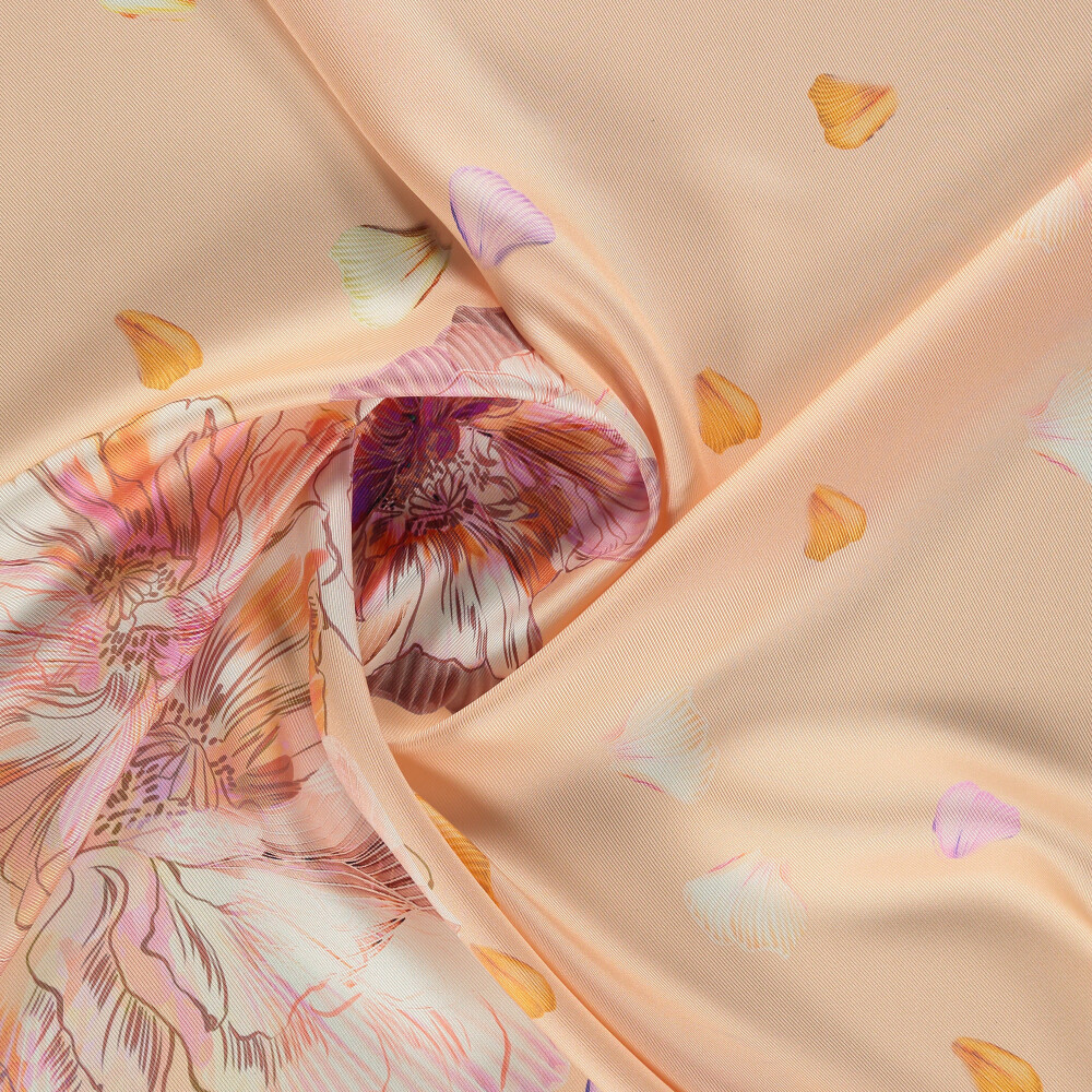 Salmon Foglia Lieve Pattern Twill Silk Square Scarf - Vismara