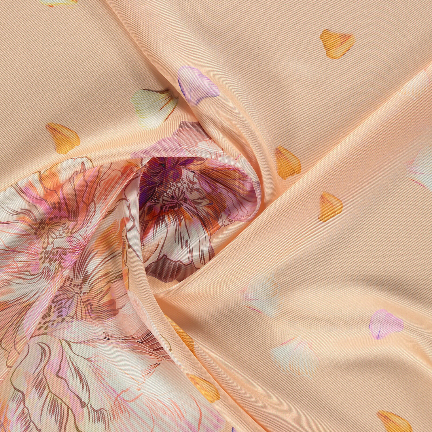 Salmon Foglia Lieve Pattern Twill Silk Square Scarf - 2