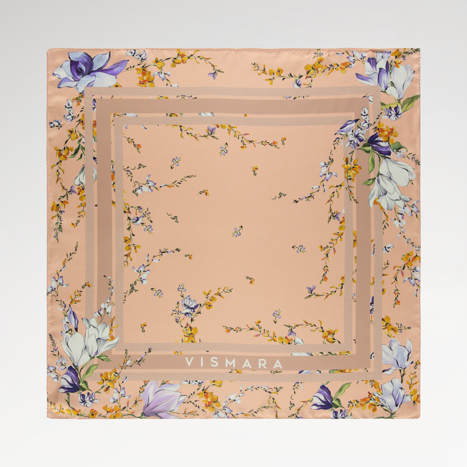 Salmon Garden Harmony Pattern Twill Silk Square Scarf - 1