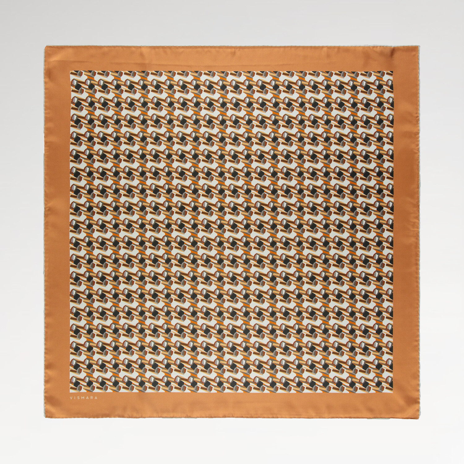 Salmon Geometric Retro Pattern Twill Silk Square Scarf - 1