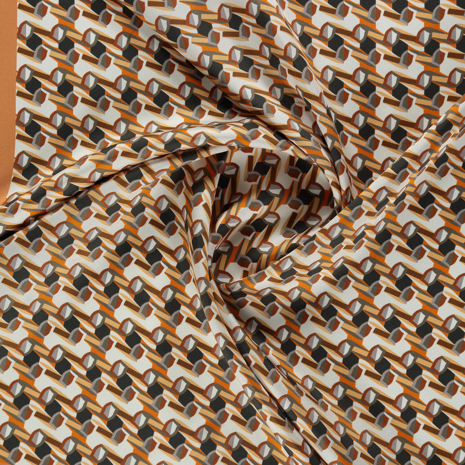 Salmon Geometric Retro Pattern Twill Silk Square Scarf - 2