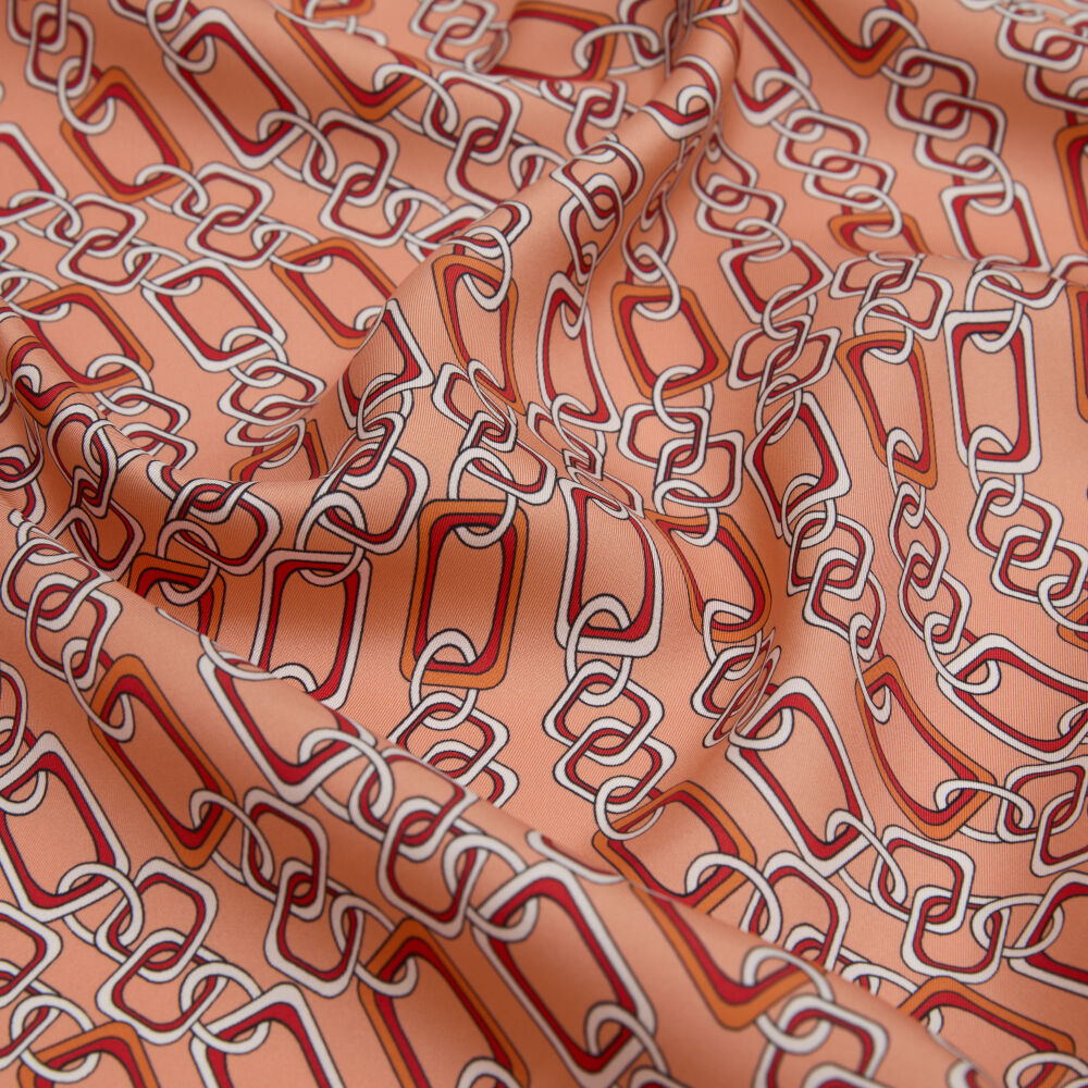 Salmon Modern Chain Pattern Twill Silk Square Scarf - Vismara