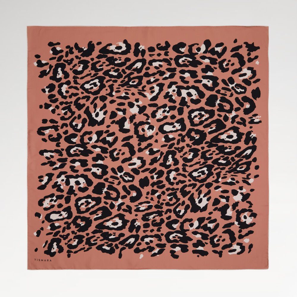 Salmon Modern Leopard Print Twill Silk Square Scarf