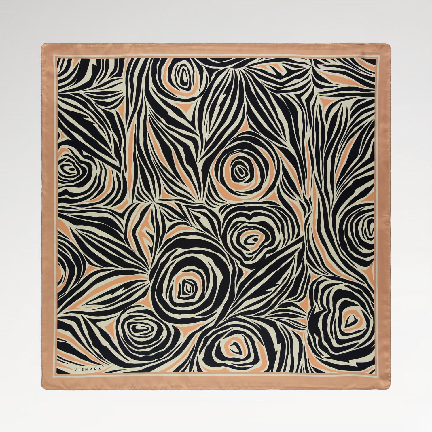Salmon Monobloom Pattern Twill Silk Square Scarf - 1