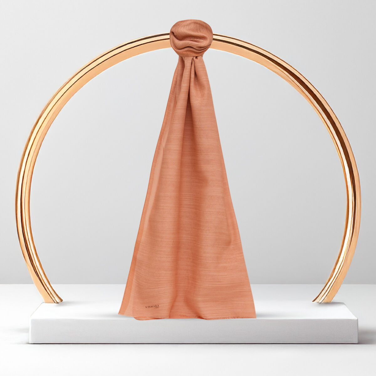 Salmon Monogram Pattern V Jacquard Cotton Silk Scarf - 1