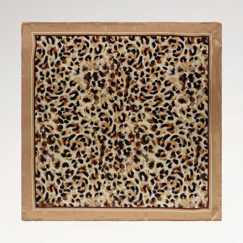 Salmon Natural Cloud Leopard Pattern Twill Silk Square Scarf