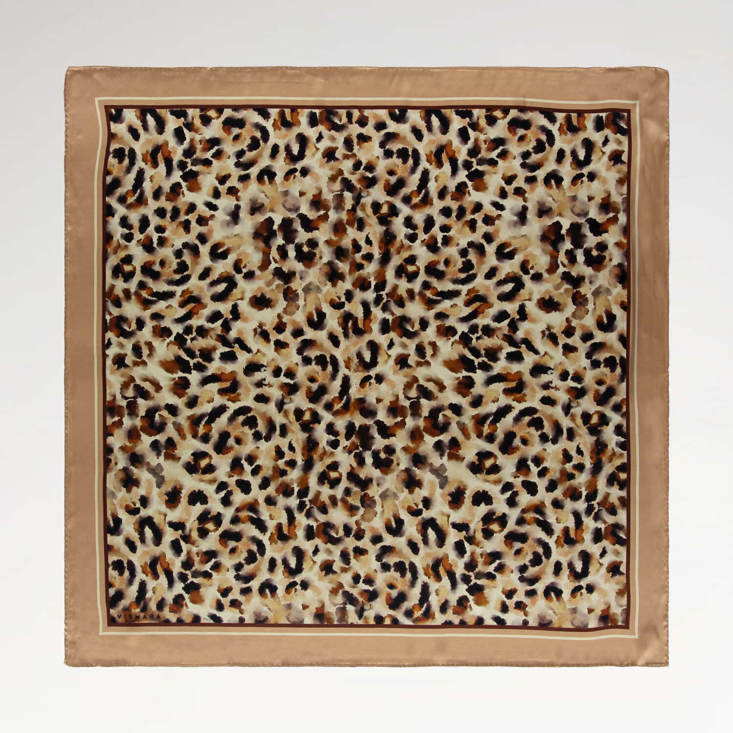 Salmon Natural Cloud Leopard Pattern Twill Silk Square Scarf - 1