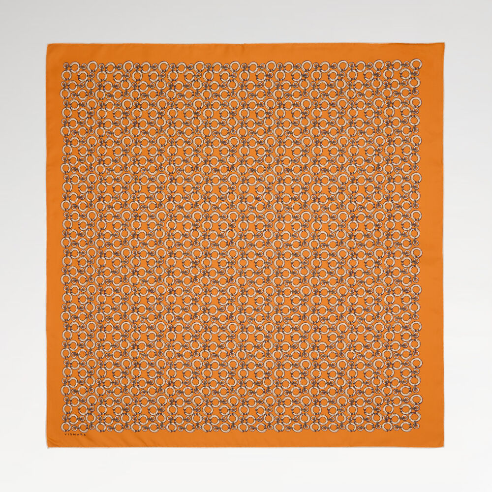 Salmon Ring Chain Pattern Twill Silk Square Scarf