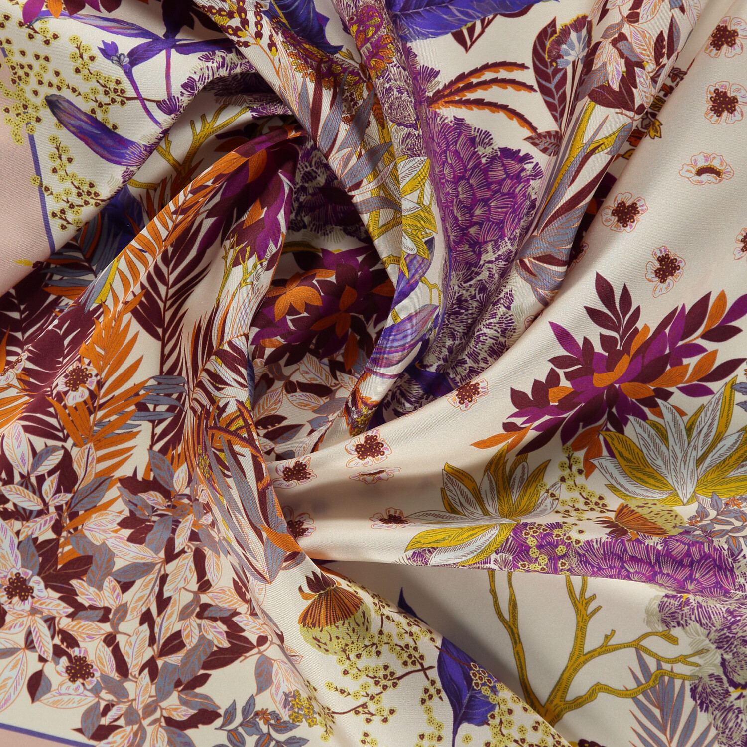 Salmon Tropical Butterfly Pattern Twill Silk Square Scarf - 2