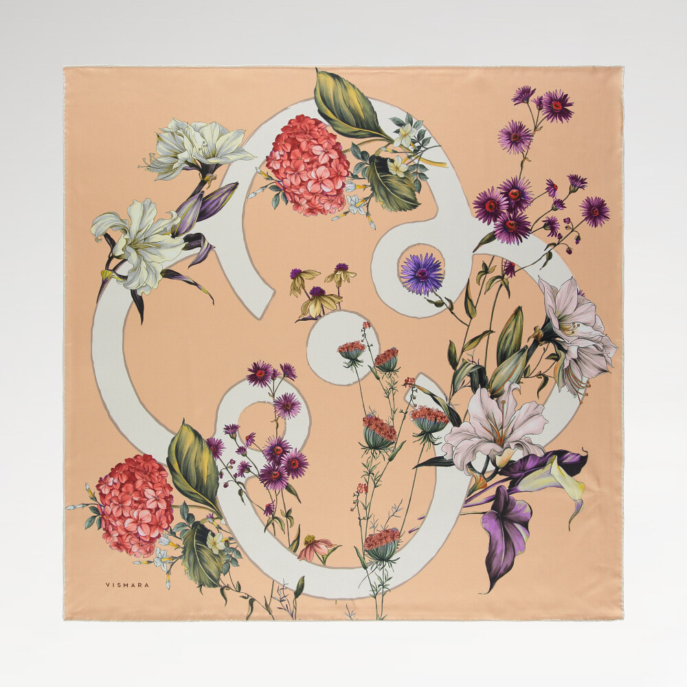 Salmon Virelle Pattern Twill Silk Square Scarf