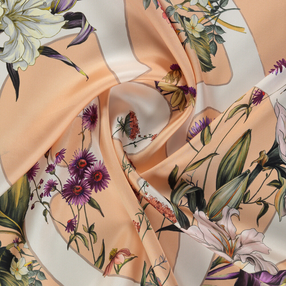 Salmon Virelle Pattern Twill Silk Square Scarf - Vismara