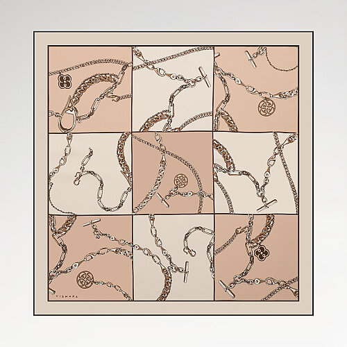 Salmon Vismara Chain Pattern Silk Square Scarf