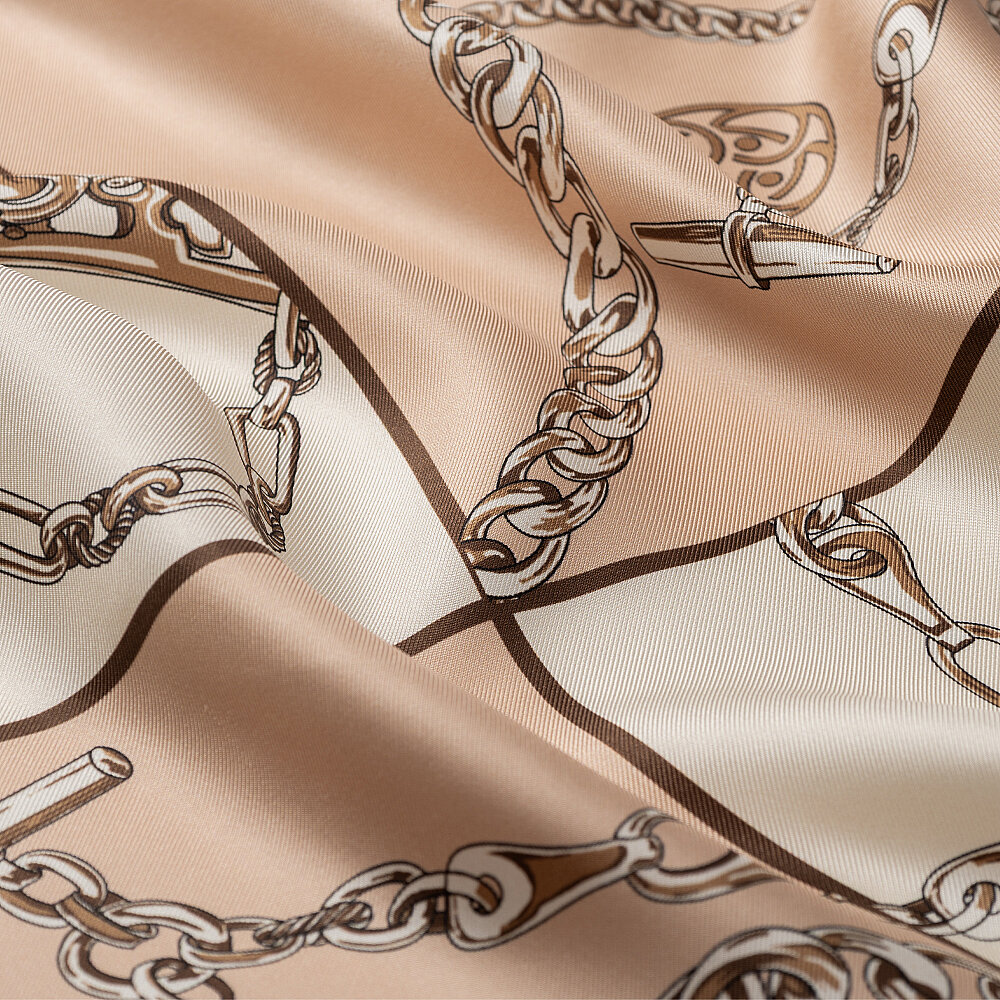 Salmon Vismara Chain Pattern Silk Square Scarf - 2