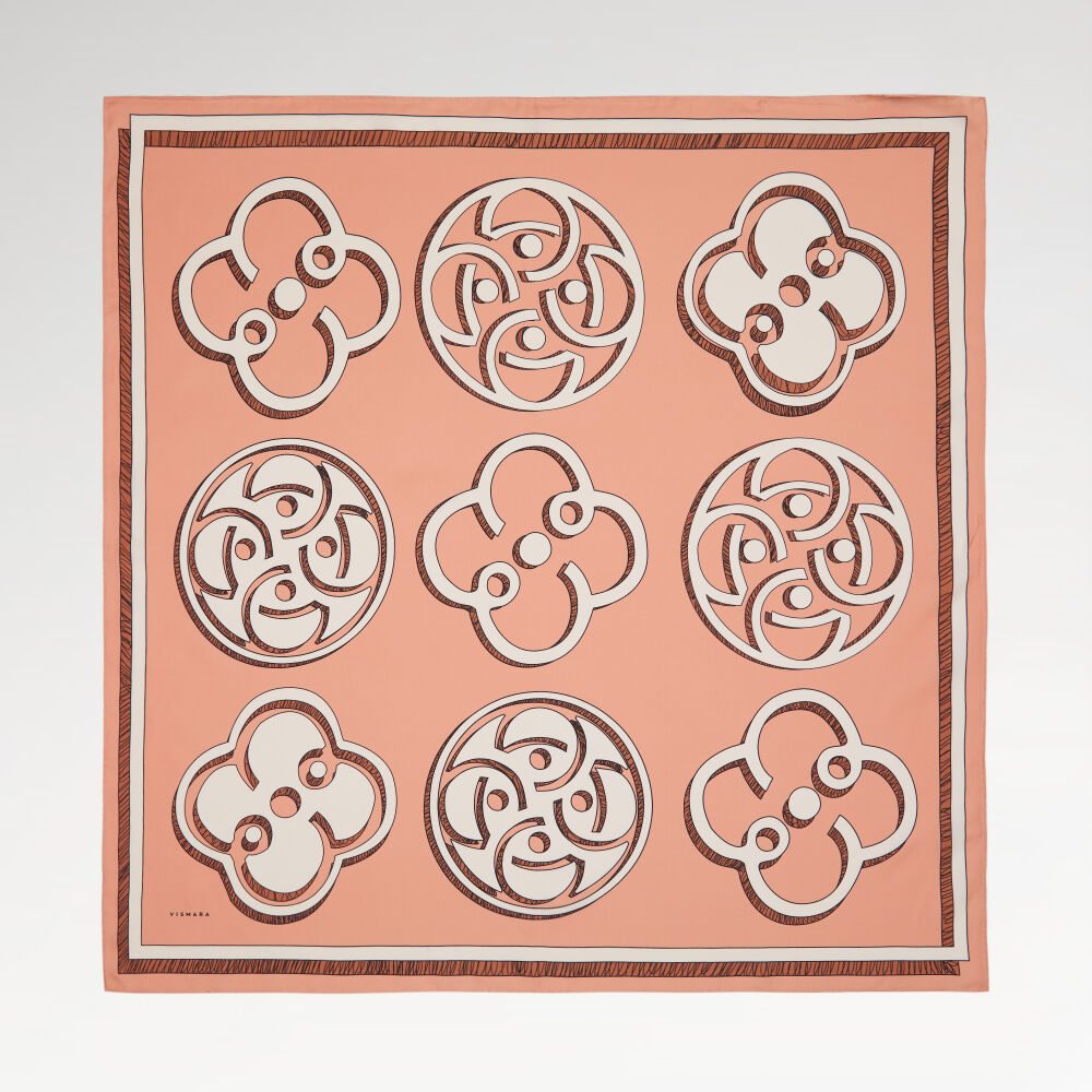 Salmon Vismara Monogram Patterned Twill Silk Square Scarf