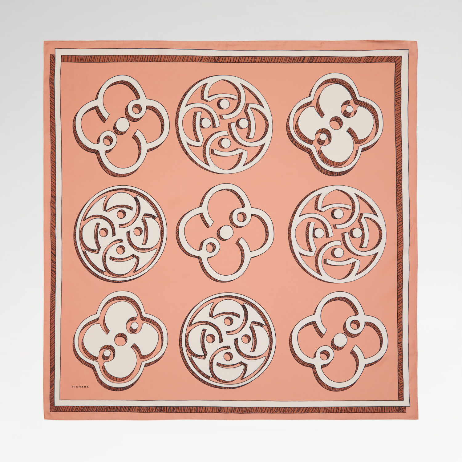 Salmon Vismara Monogram Patterned Twill Silk Square Scarf - 1