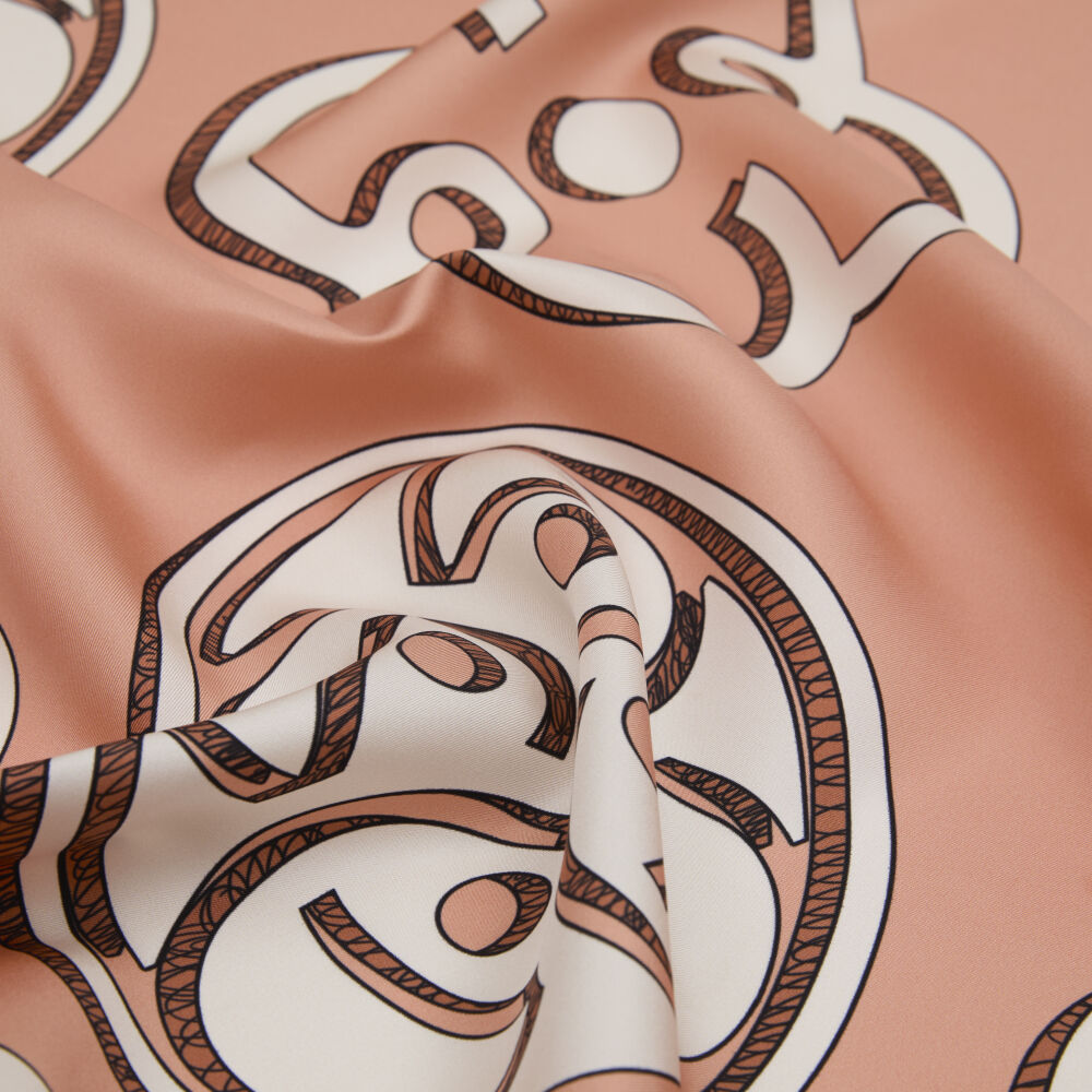 Salmon Vismara Monogram Patterned Twill Silk Square Scarf - Vismara