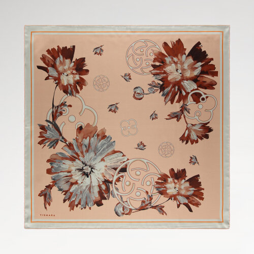 Salmon Vismara Spring Flower Patterned Silk Square Scarf