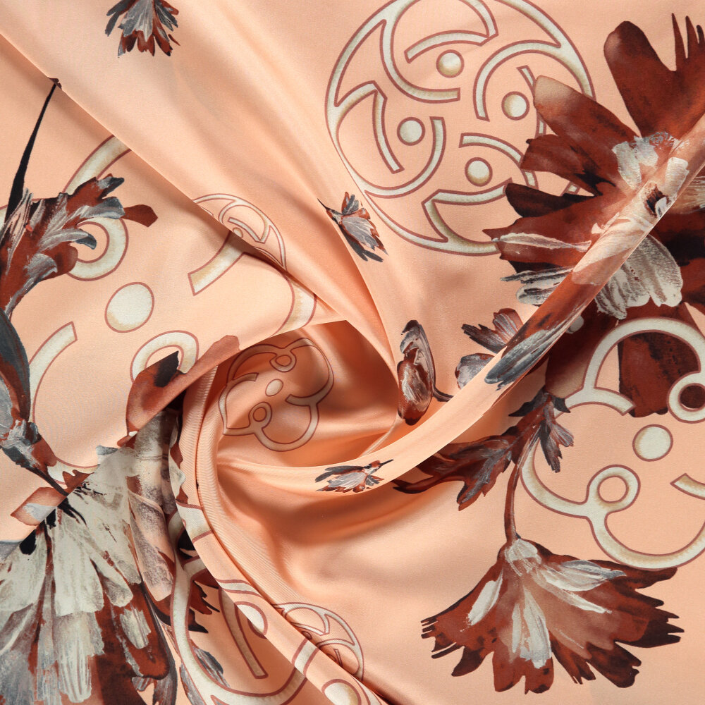 Salmon Vismara Spring Flower Patterned Silk Square Scarf - 2