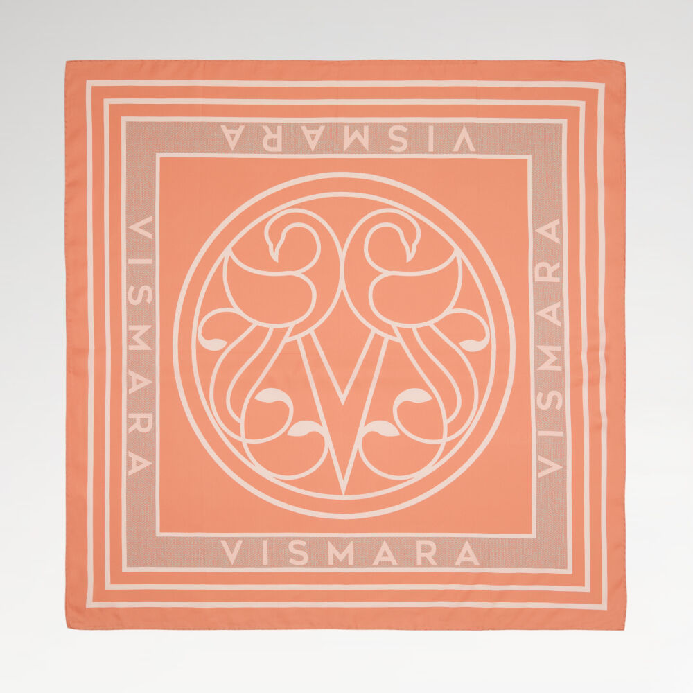 Salmon Vismara Swan Pattern Twill Silk Square Scarf
